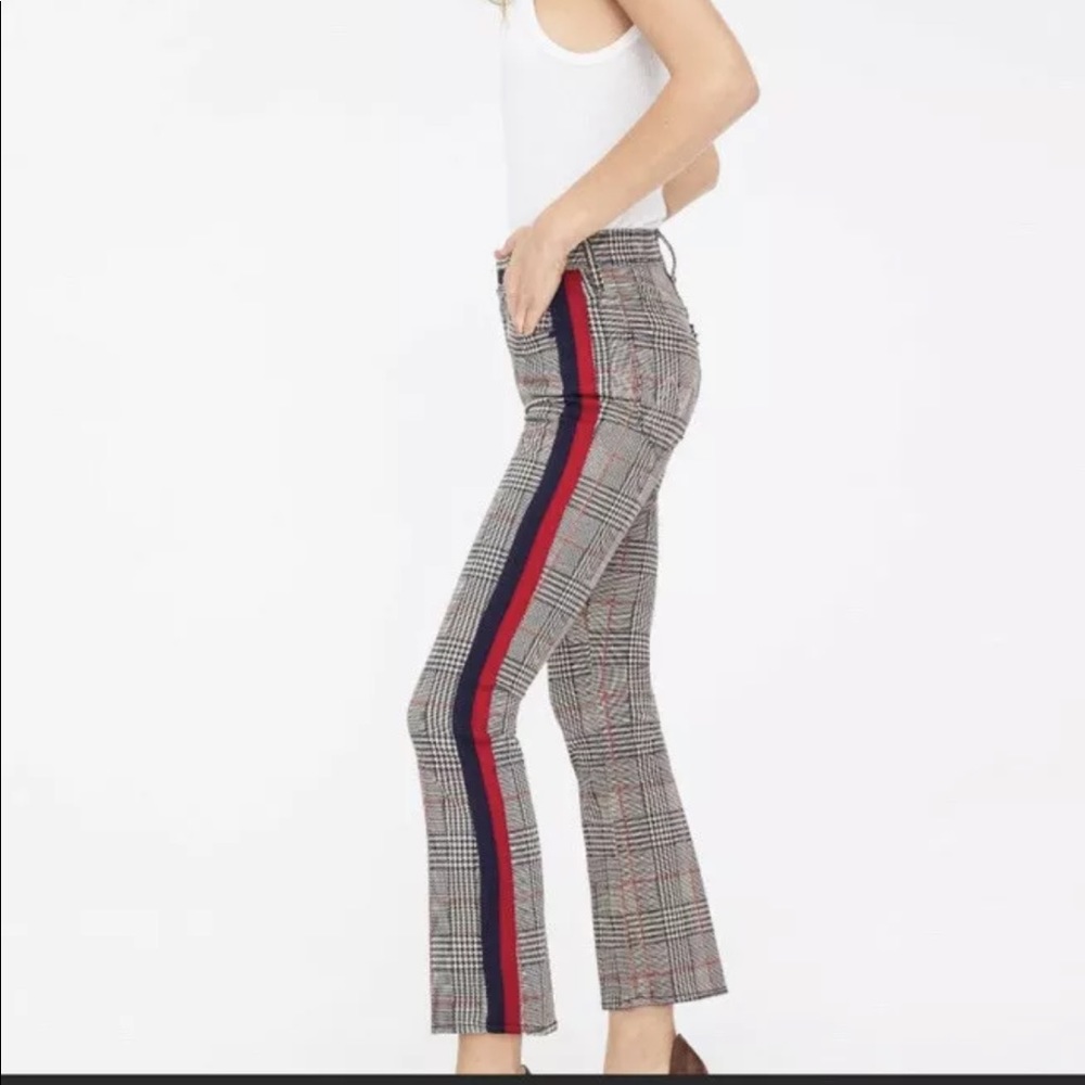 MOTHER The Insider Ankle Plaid Side Stripe Pants